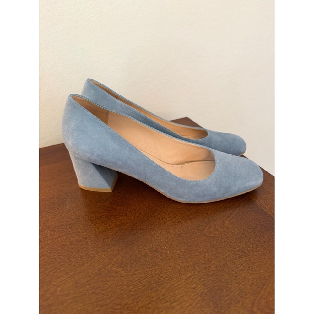 Stuart Weitzman Light Blue Suede Square Toe Block Heel Pumps - Size 9.5